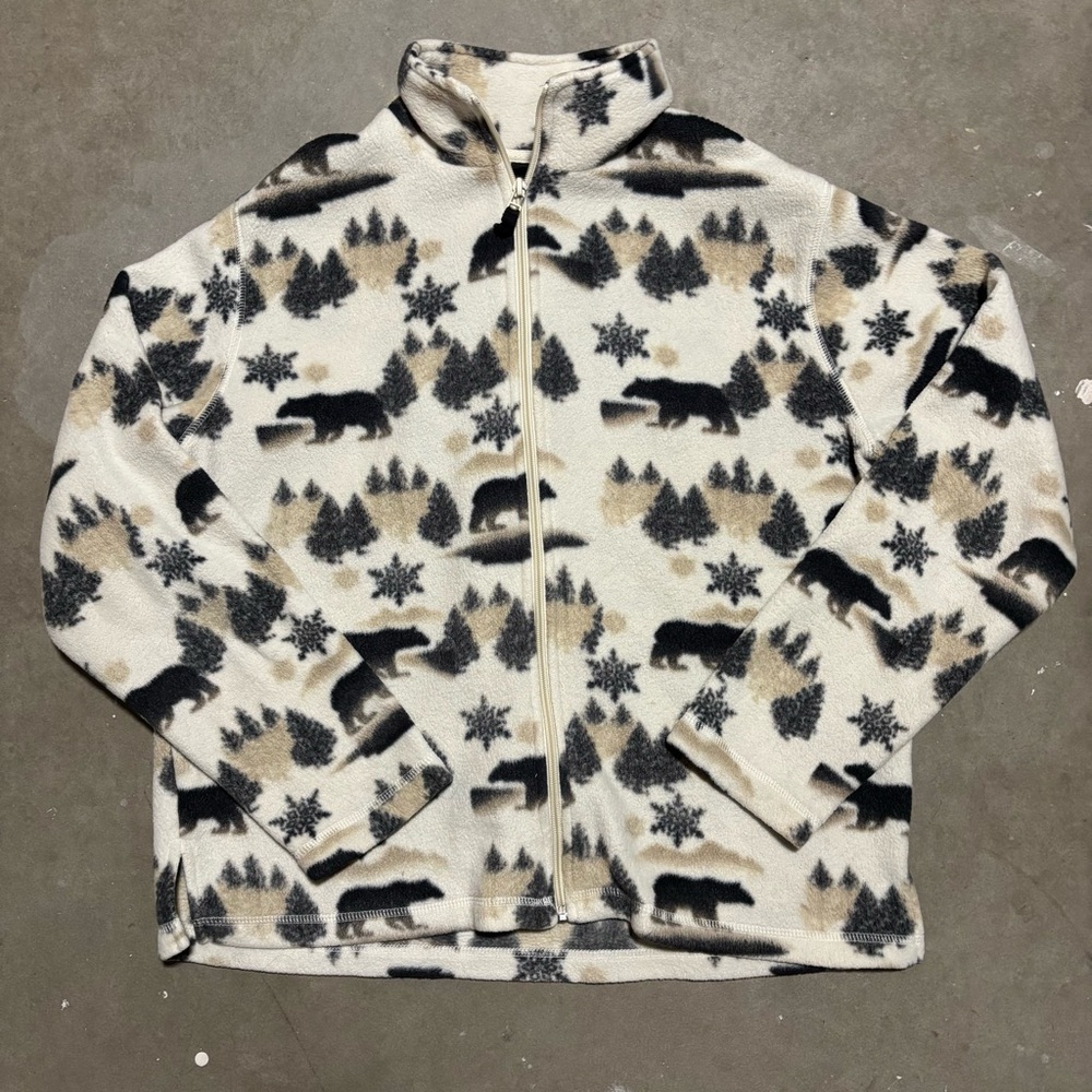 Zip Up Fleece Jacket Black Bear Print St Johns Bay Granola Girl Outdoors